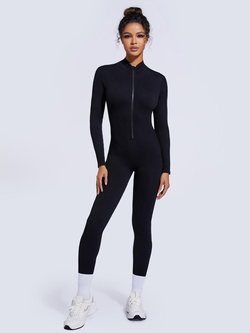 Product Introduction of GetMod jumpsusit for women's  Solid Zipper V Neck  Jumpsuit,Casual Sexy Tight-fitting Long Sleeve Jumpsuit for Spring& Fall.Comfort Womenswear for Lady 15