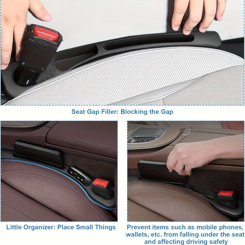 2-Pack Universal Car Seat Gap Organizer with Dual Slots - Anti-Spill PC Material for Keys, Phone Storage - Easy Plug-In Design 3