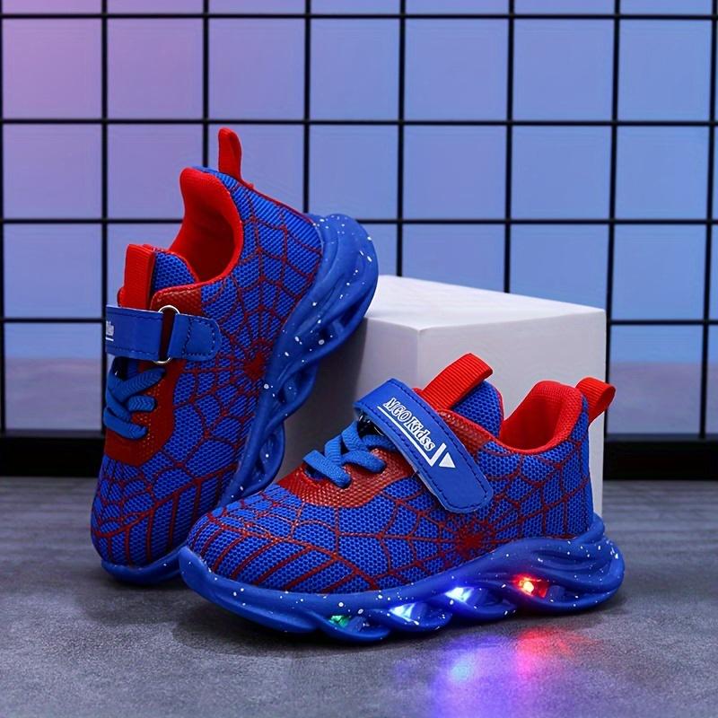 MGO Kidss LED Light Up Sneakers for Boys and Girls, Casual Sports Shoes with Luminous Spider Web Design, Mesh Upper and Fabric Inner, PVC Sole, Round Toe, Low Top, Spring/Fall and All-Season Wear, for Ages 1-6 7