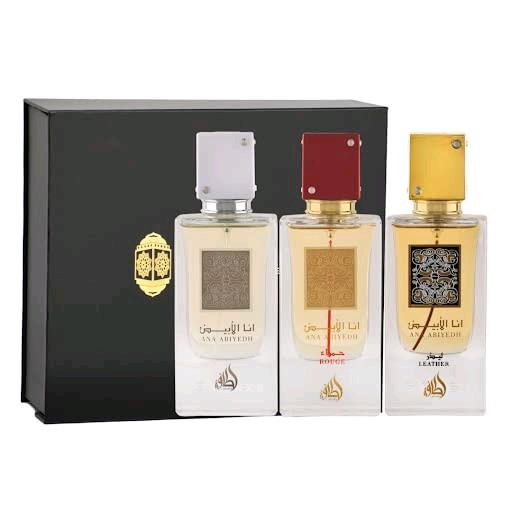 Ana Abiyedh Leather (I am White) Perfume Rouge Poudree Collection | Option to buy Individually or as a Set | 60ml EDP by Lattafa, 10ml Roll on Perfume Oil | Arabian Scents Fragrance Perfume Dubai Perfumes Eau De Parfum 1