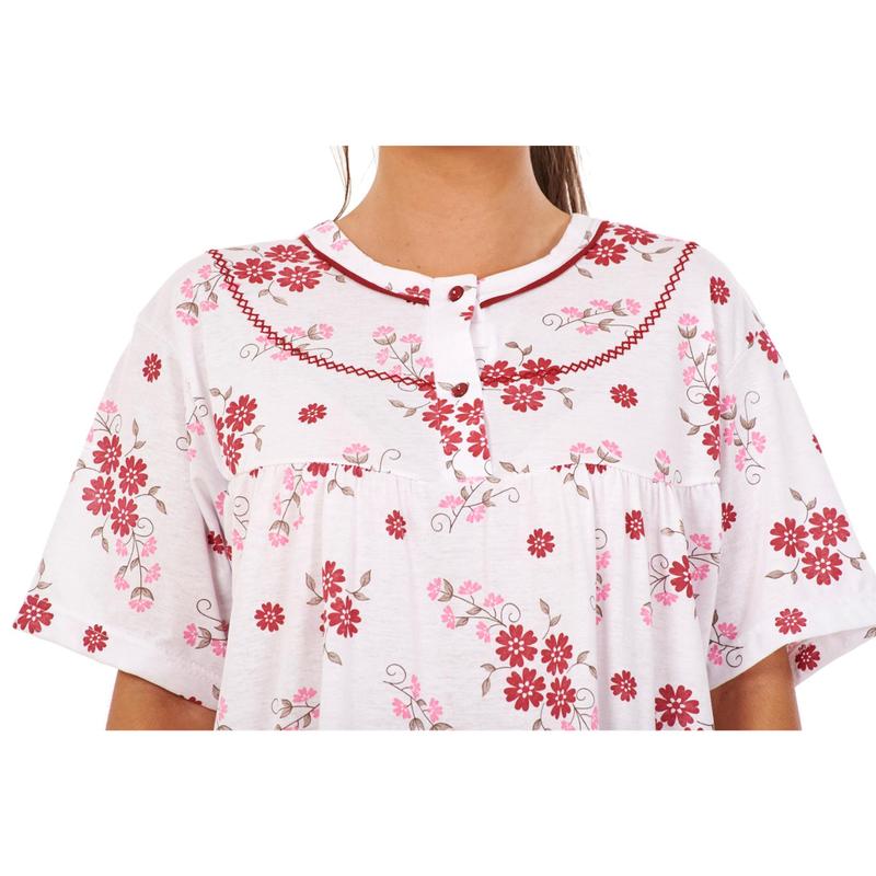 Product Introduction of Women's Long Night Dress 100% Cotton Short Sleeve Crew Neck Floral Print Breathable Comfortable Nightwear and Loungewear Outfit 3