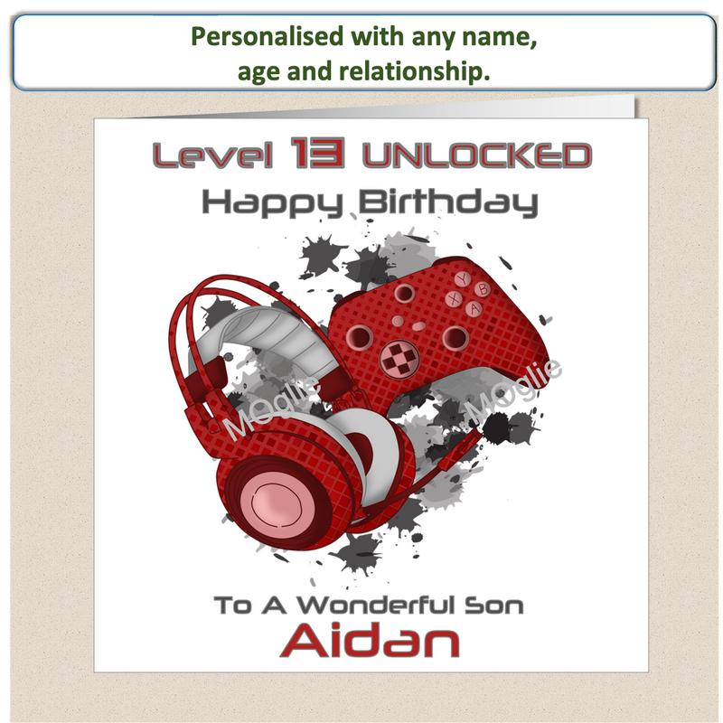 Personalised pre-teen 9 to 12 Gamer Gaming Birthday Card - Red 2