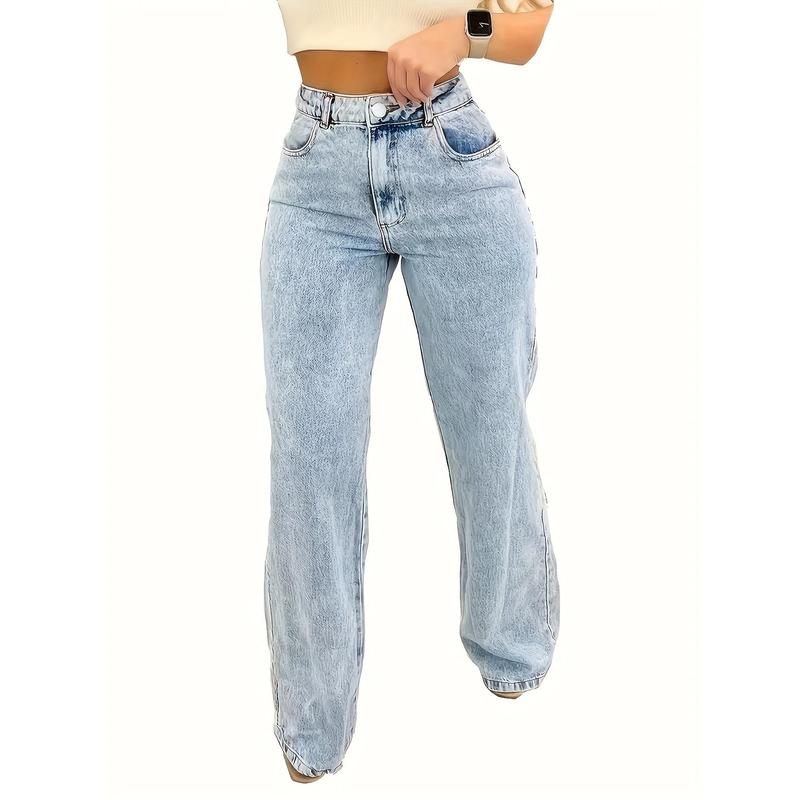 Ultra-Comfortable High-Waisted Stretchy Jeans for Women - Four-Season Cotton Polyester Blend Straight Leg Pants with Snowflake Pattern, Machine Washable, Breathable, and Soft Fabric for Everyday Wear 3