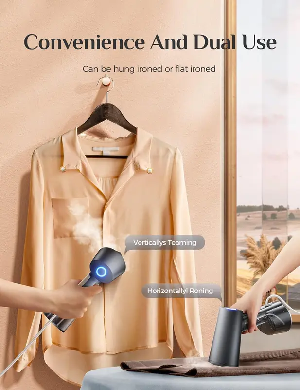 Mioduro Portable Garment Steamer - Fast Heating, 1400W Powerful, 250ml Large Water Tank, Vertical & Horizontal Steam Ironing for Wrinkle Removal - Ideal for Home & Travel 2