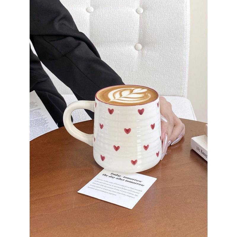 1pc 200ml/420ml Heart-Shaped Ceramic Mug, Simple & Elegant Circular Pattern Cup, Suitable For Cafe Latte, Milk, Yogurt, Oatmeal, Afternoon Tea, Couple Cup, Gift Drinkware Porcelain Tumbler Coffee Washable Reuse Reusable Multicolor 8
