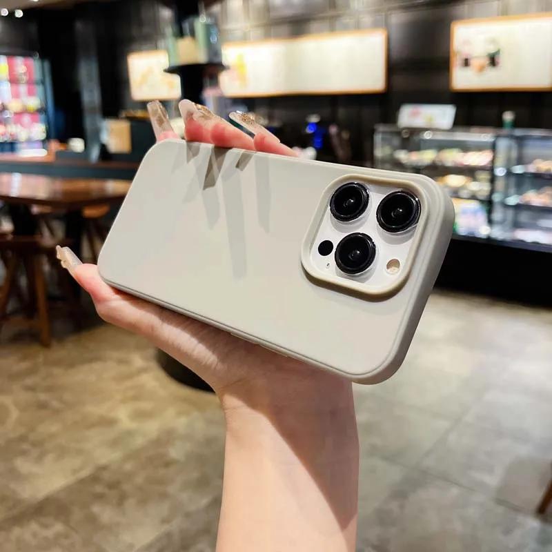 Simple Solid Color Lens Bumper Shock Protection Phone Case for IPhone 16 14 15 Pro Max 13 Soft Matte Cover for IPhone 16pro 6