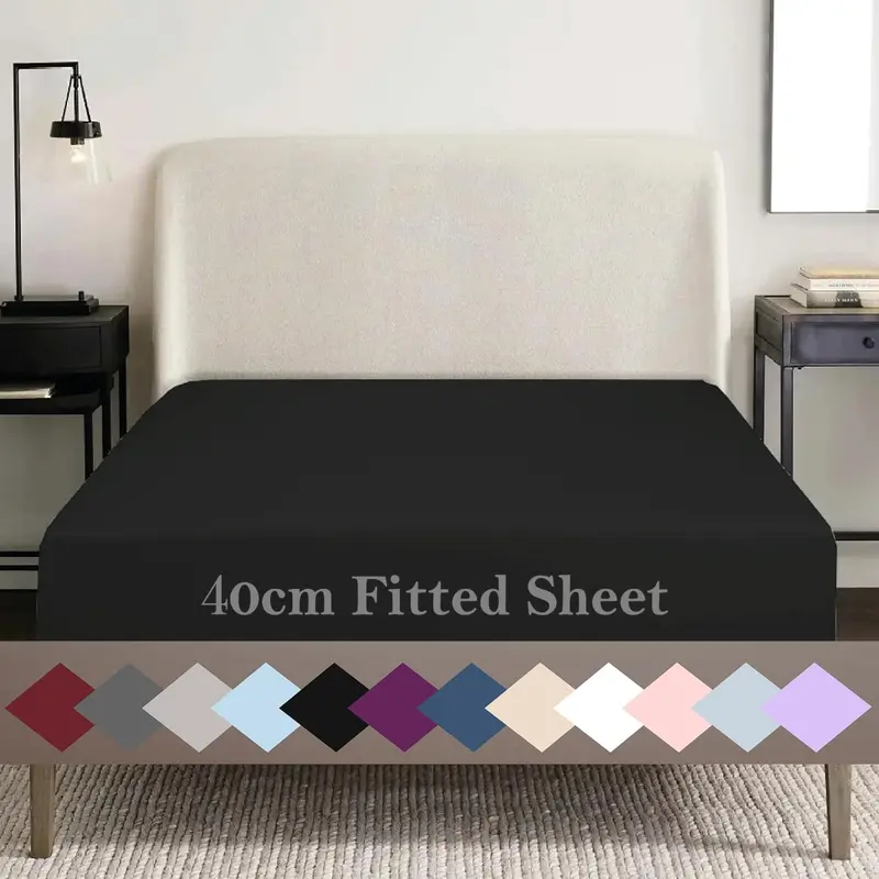 40cm Extra Deep Pocket Fitted Sheet – Premium Soft Microfiber, 16 Colors, Snug Fit for Thick Mattresses. Available in Single, Double, King and Super King 0