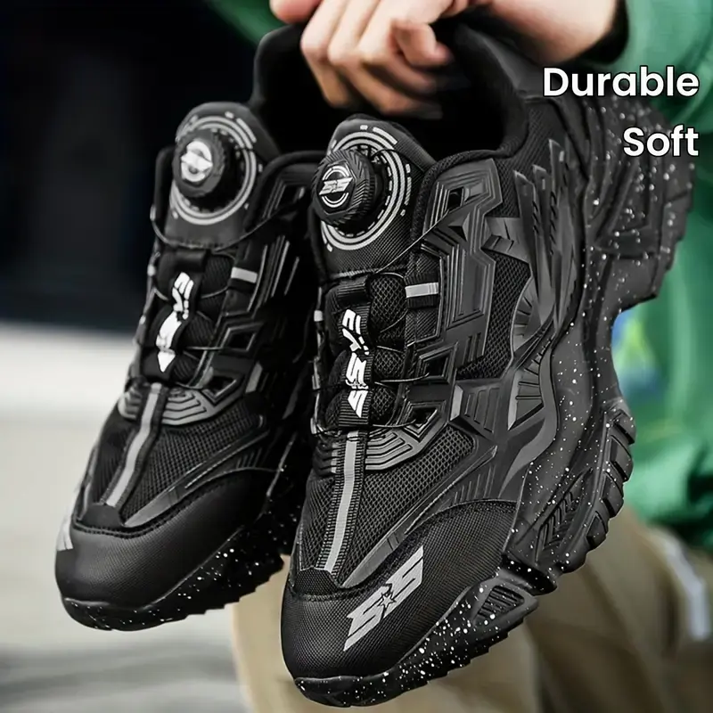Men's Solid Chunky Shoes With Rotating Buckle, Comfy Non Slip Soft Sole Casual Durable Sneakers For Men's Outdoor Activities Boy Walking Shoes Trainer Runner Training Sports Shoes Athletic Closed Running Footwear 0