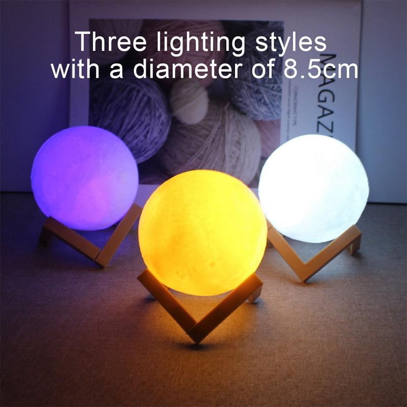 Product Introduction of 8Cm Moon Lamp LED Night Light Battery Powered with Stand Starry Lamp Bedroom Decor Night Lights Kids Gift Moon Lamp 3