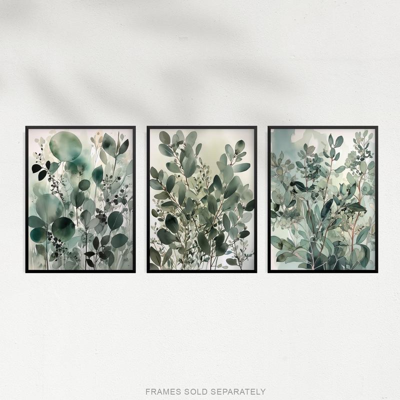 Set of 3 A4 Botanical Plants Sage Green Watercolour Eucalyptus Leaves Boho Artworks Unframed Wall Art Living Room Poster Prints Pack Decor Ornaments Decoration  Photo 4
