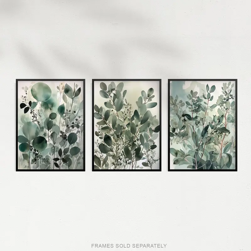 Set of 3 A4 Botanical Plants Sage Green Watercolour Eucalyptus Leaves Boho Artworks Unframed Wall Art Living Room Poster Prints Pack Decor Ornaments Decoration  Photo 4