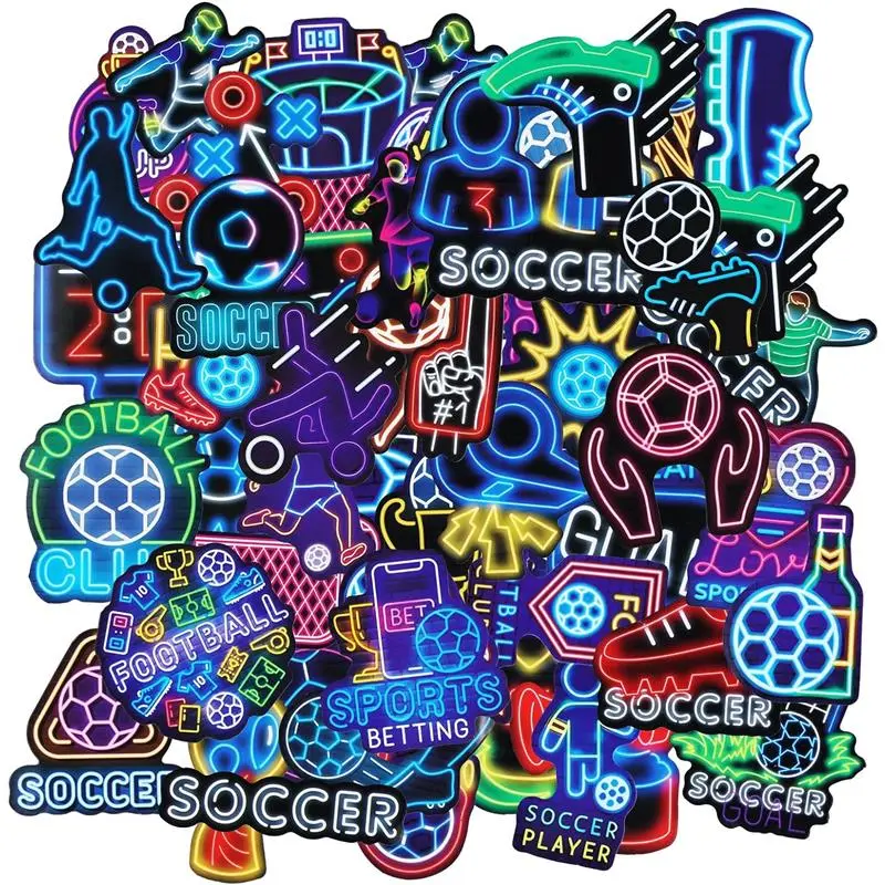 50pcs Neon Soccer Stickers for Kids, Waterproof Self-Adhesive Soccer Ball Decals, Football Stickers Gift for Water Bottles, Laptops, Skateboards