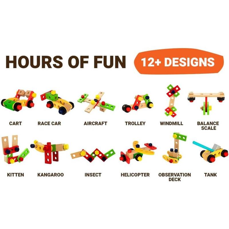Cheerful Children Toys High-Grade Kids Tool Set - 36 Pcs Wooden Tool Set for Kids 3-7 - Include Portable Tool Box & Adjustable Apron - DIY Gift for Young Builders - Play Tools for Creativity & Fun 8