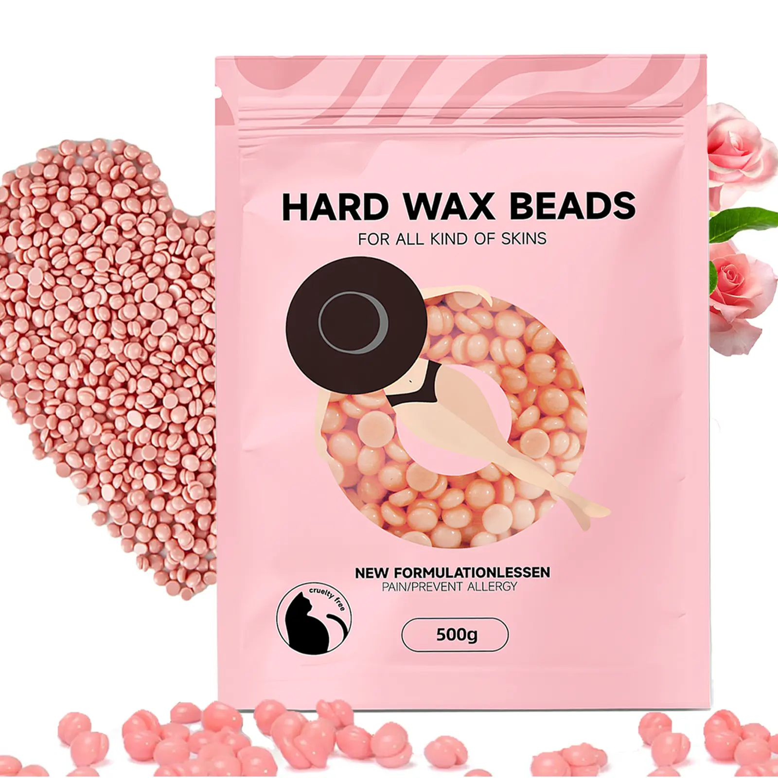 Hard Wax Beads for Hair Removal (500 g), Bulk Brazilian Waxing Beans for Coarse Hair, Face, Underarms, Eyebrows, Back, Chest, Lip, Bikini – Rose, for Women & Men New Year's Gift