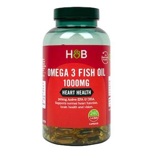 Holland & Barrett Omega 3 Fish Oil 1000mg – 240 Softgel Capsules | High Strength EPA & DHA for Heart, Brain & Vision Support | Pure & Contaminant-Free Fish Oil