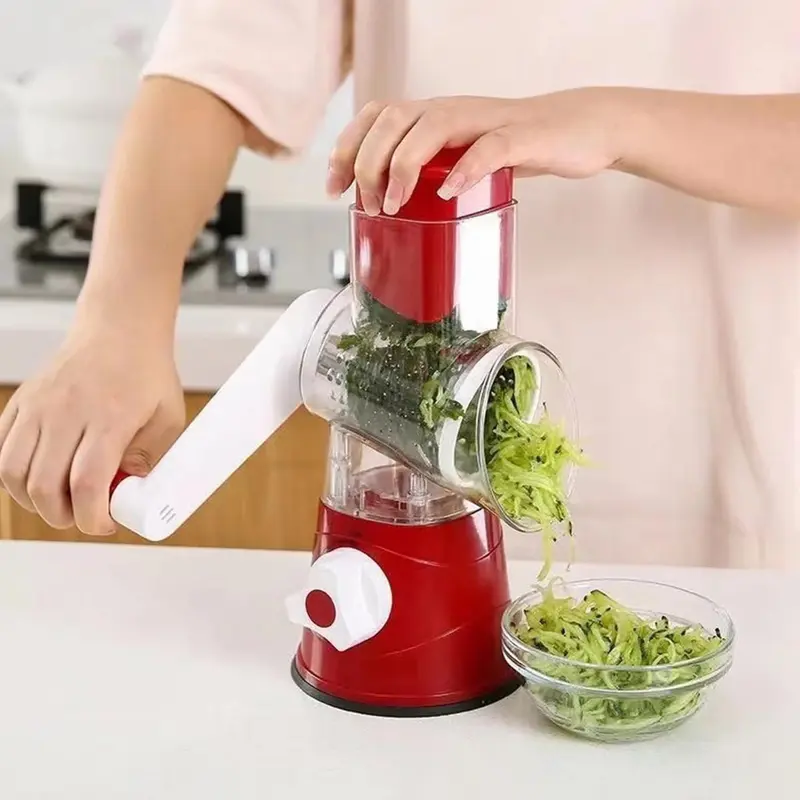 Rotary Cheese Grater - Vegetable Slicer with 3 Interchangeable Stainless Steel Drum Blades, Effortless Slicing and Dicing, 3-in-1 Handheld Vegetable Choppe for Cheese, Vegetables and Nuts Kitchen Utensils 6