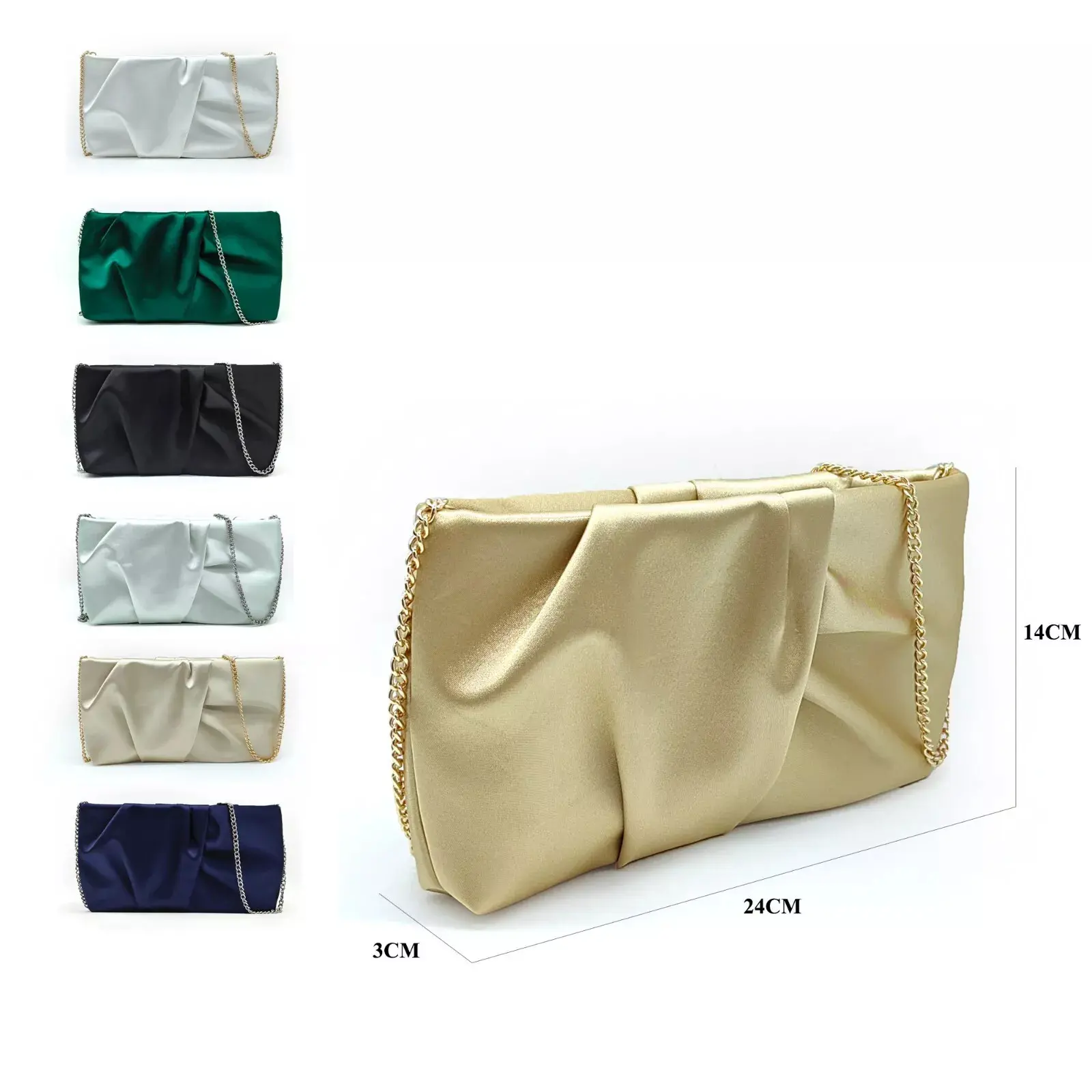 Premium Women Ruched Stain Clutch Bag Zipper Crossbody Chain Purse For Party