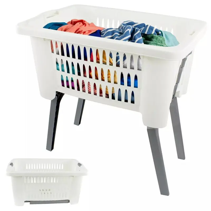 Foldable Legs Laundry Basket, Collapsible Storage, Lightweight, Large Capacity Organiser Pack 0