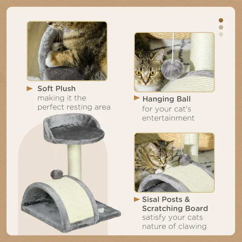 PawHut Cat Tree, Kitten Scratcher Activity Centre with Sisal Scratching Post, Toy Ball 4