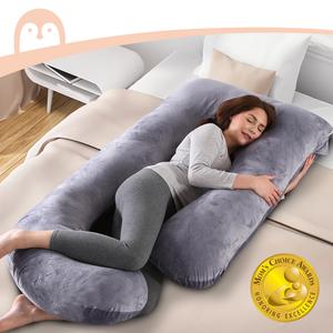 Momcozy U-Shaped Full Body Pregnancy Pillow 57 Inch for Side Sleepers with Removable Cover Grey -B