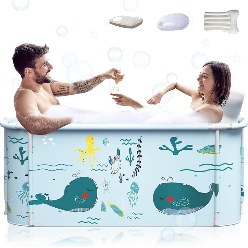 140cm Extra Large Portable Foldable Bathtub with Cover for Adult, Family SPA Soaking Tub for Small Bathroom, Thicken Multiple Layer Bathtub with Lid for Shower Stall  [Plus A Free Gift] 6