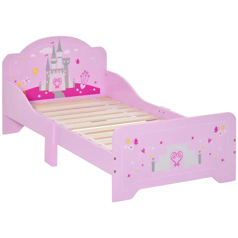 Kids Bed Princess Castle Theme w/Side Rails Slats Home Furniture for 3-6 Yrs Pink 143 x 73 x 60 cm 0