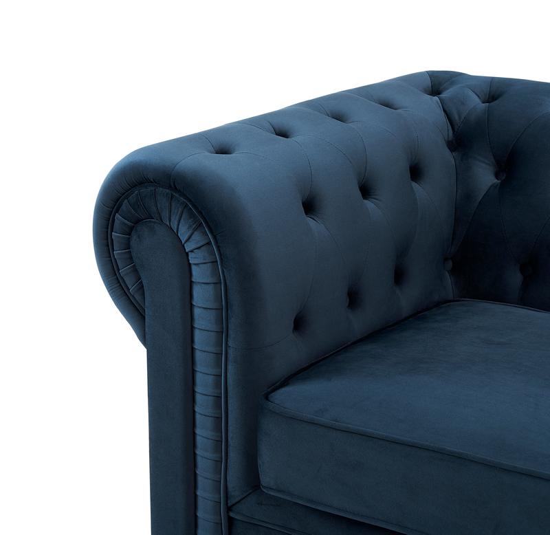 Chesterfield Velvet Fabric 3 Seater Sofa, Midnight Blue 4