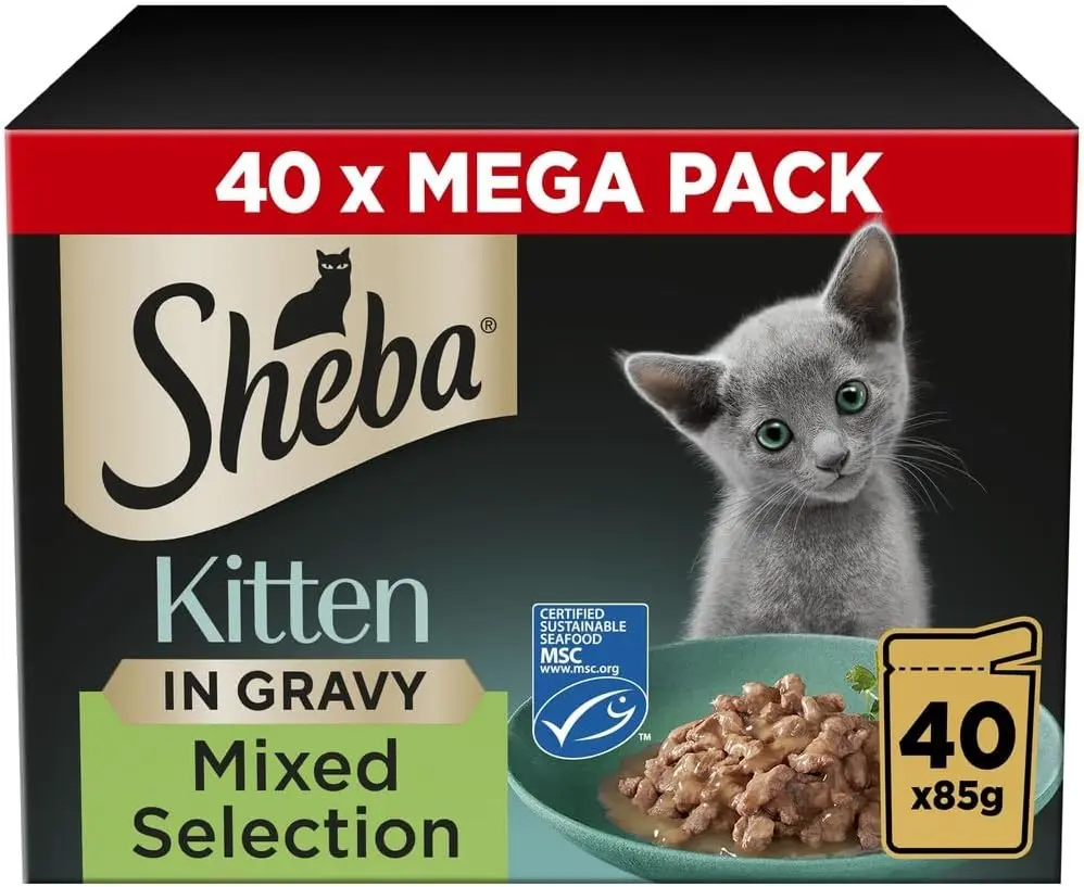 Sheba Sauce Collection Cat Food Pouch for Kitten Mixed Selection in Gravy 40x85g