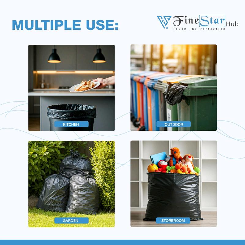 FineStar Hub Heavy-Duty Bin Bags - 82 x 86 cm, 50-60 Litres, Black - Pack of 50 Household Kitchen normal thick 3
