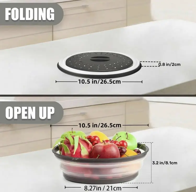 Collapsible Microwave Food Cover, 1 Count Round Shaped Microwave Plate Cover with Steam Hole, Food Cover for Fruit & Vegetable, Kitchen Accessories 2