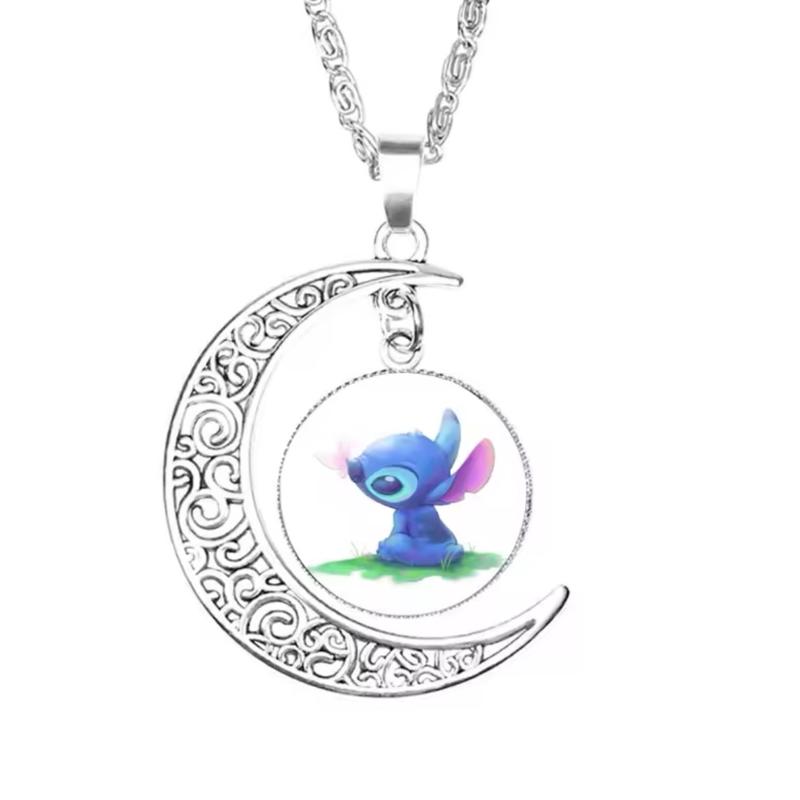 3 Piece Stitch and Angel  Necklace, Earring & Bracelet Set - Anime Cartoon 20mm Glass Dome Pendant Moon Alloy Chain Necklace Kids Gift Jewellery - Perfect Birthday / Christmas Gift 6
