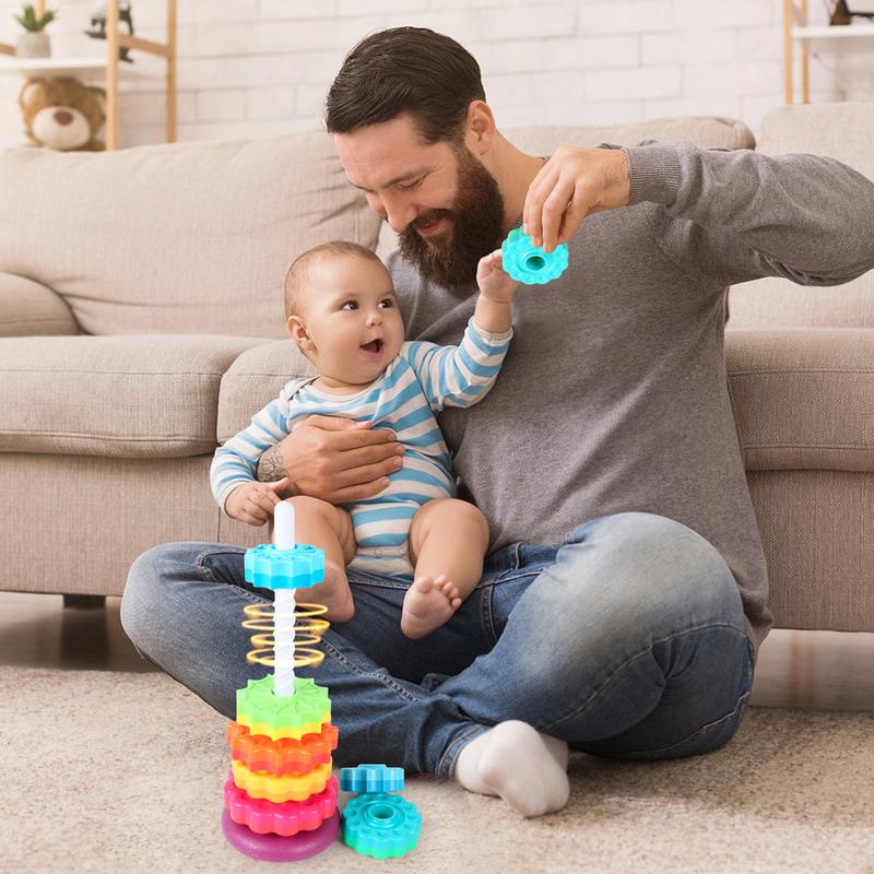 deAO Rainbow Stacking Tower Toy – Colorful Spiral Gear Stacking Game for Toddlers – Interactive Rotating Tower for Early Learning, Hand-Eye Coordination & Motor Skills Development – Safe & Durable Baby Toy 7
