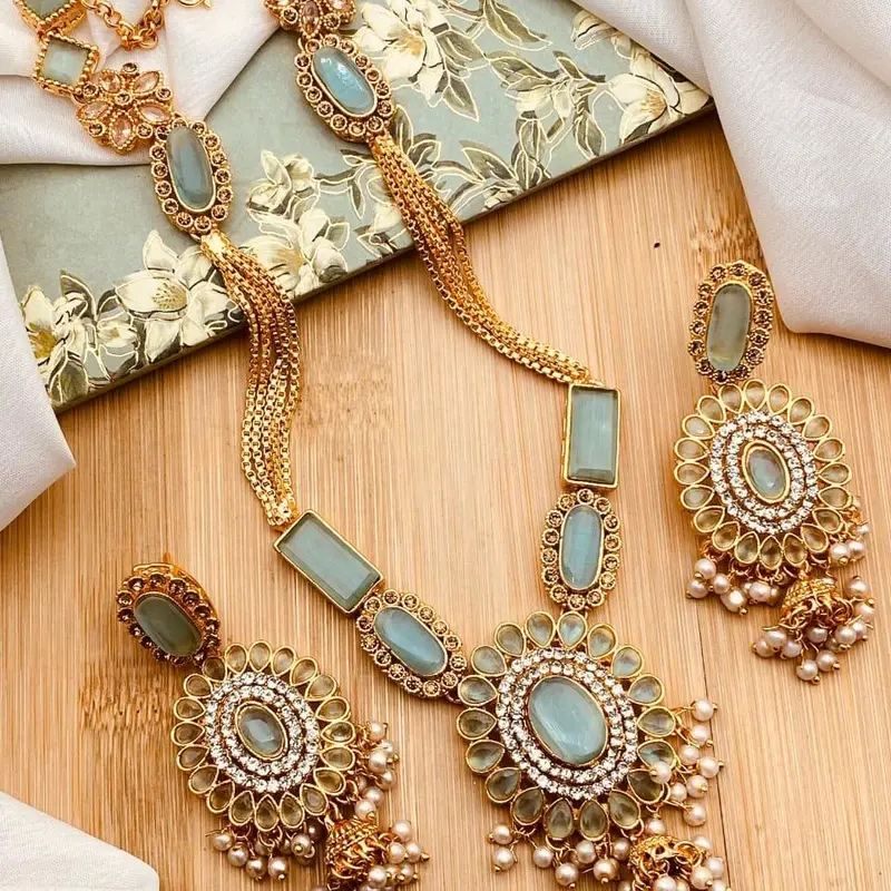 EVA Chain Style Egyptian Mala Set with Small Jhumki Earring for Women 2