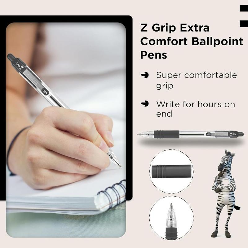 Product Introduction of Z Grip Black Ballpoint, Pens with Pocket Clip 8pk, Reliable Black Biro Pens Multipack for Everyday, New Pack Size 8pk 8