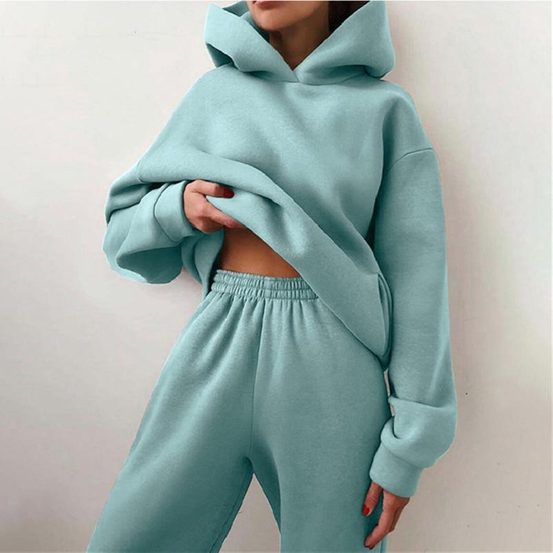 Product Introduction of Women's Tracksuit Autumn Plus Fleece Sweatshirts Two Piece Set Casual Oversized Solid Female Sports Hoodie Suit Long Pant Sets Womenswear  Comfort Long Sleeve Minimalist Basic Overalls 16