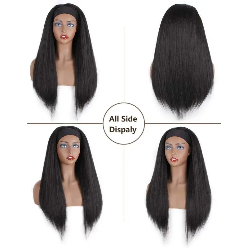Kachanaa 22 Inch Black Yaki Headband Wig Long Natural Kinky Curly Wig Synthetic Glueless Kinky Straight Wigs for Women Daily Party (1B#) 4