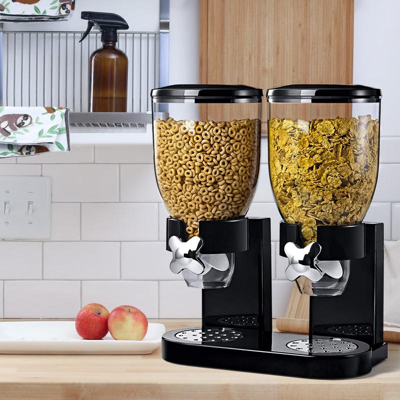 Kids Double Cereal Dispenser Kitchen Dry Food Storage Plastic Container Bowl Machine Utensils Pasta Porridge 5