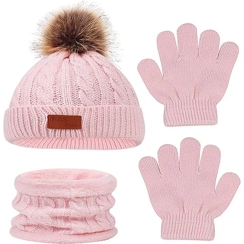 Rumyve Children's Winter Warm Set, 1 Set of 3 Winter Knitted Sets, Gloves, Hats and Scarves, Warm and Flexible, Children's Winter Outdoor Activities Essential 5