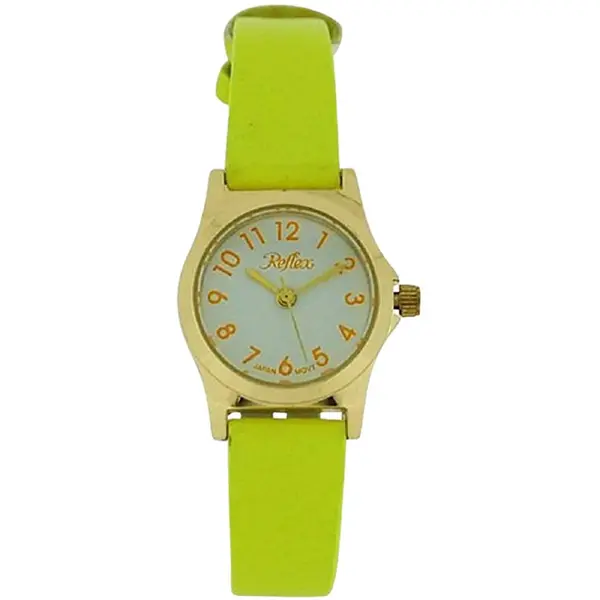 Reflex Girls-Ladies White Dial Gold Tone Bright Yellow Strap Watch 101328LT
