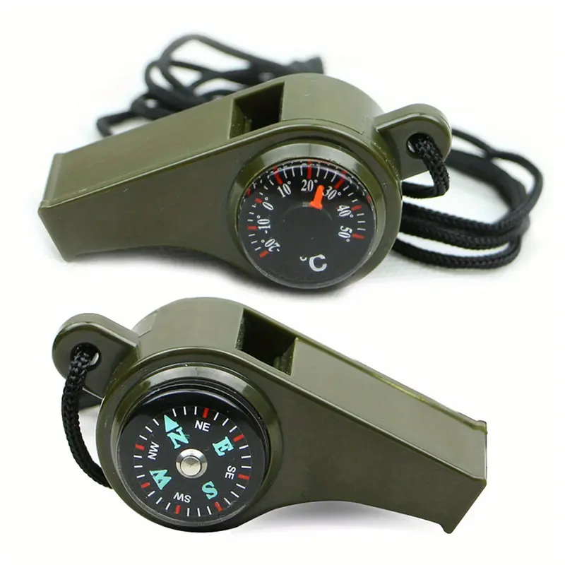 1pc 3-in-1 Ultimate Emergency Survival Tool - Whistle, Compass, Thermometer Combo for Camping, Hiking, Outdoor Adventures, Referee, and Cheerleading - Durable ABS Construction 4
