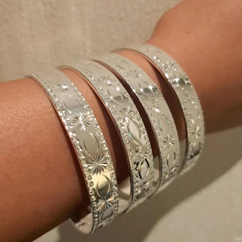 star burst stacking bangles medium width set of 4 gold or silver plated available stainless Steel. 8