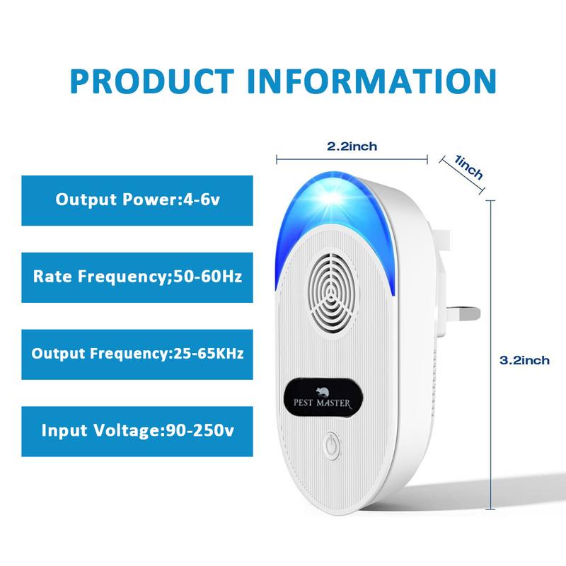 Pest Master - 4x Ultrasonic Pest Repeller, Powerful Mouse Repellent - Wide Frequency Range Pest Control Device and Ideal for Mice, Rats, Mosquitoes, Cockroach, Moths, Ants - D1 1