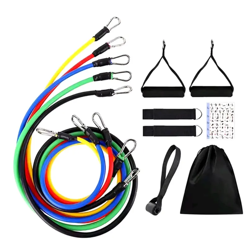 Portable Fitness Equipment 11pcs/Set Pull Rope with Ankle Strap, Chest Expander and Elastic Exercise Band 0