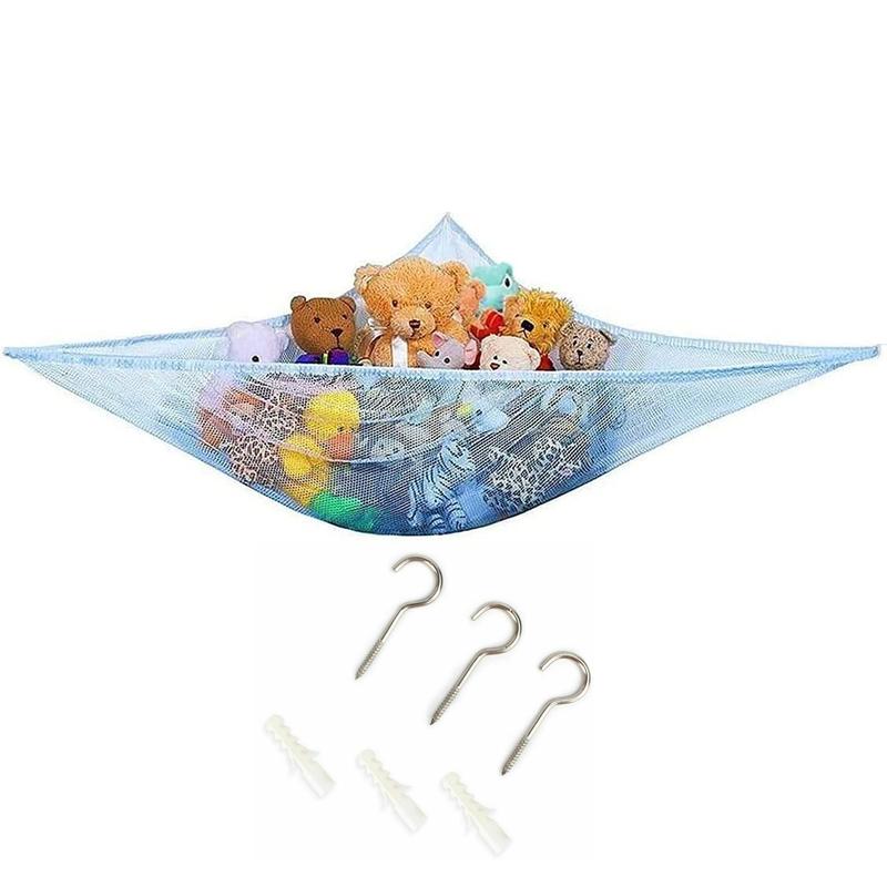 Teddy Hammock With Hooks Large Mesh Net Keep Baby Childs Bedroom Nursery Tidy Wall Sling Soft Toy Storage Organizer For Stuffed Animal   White 5
