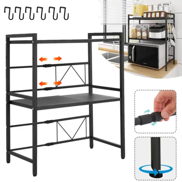 3 Tier Expandable Microwave oven Rack Stand Storage Holder Kitchen Corner Shelf 0