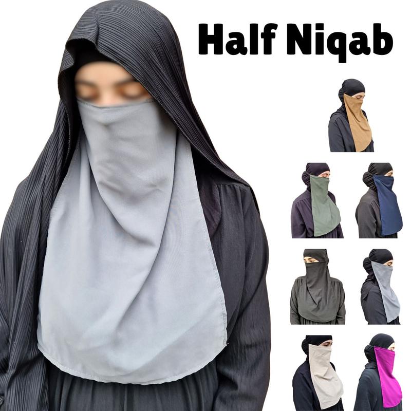 Yaqeen Half Niqab Face Veil cover Jilbab Abaya Khimar Headscarf One Piece Islamic Scarf Ideal Madrassa Mosque Ramadan Eid Wedding Everyday 0