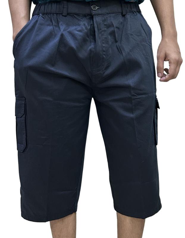 Mens 3/4 Cargo Shorts Elasticated Waist Modest Wear Three Quarter Below Knee Long Multi Pockets Pants. Plain Casual 7