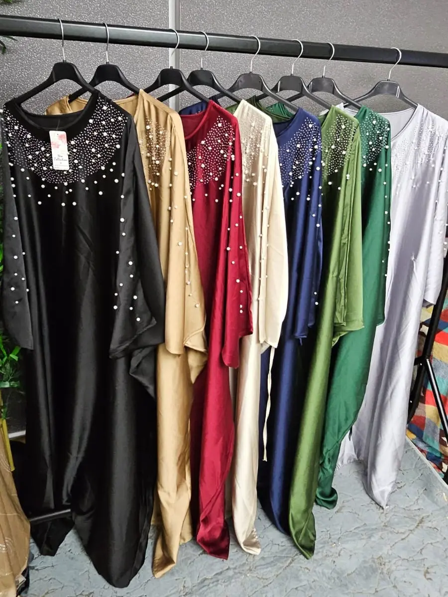 Women’s Lagen look Abaya Inner Belt Pearl Round Neck Batwing Sleeve Design Maxi Length Abaya Dress UK One Size 8-26