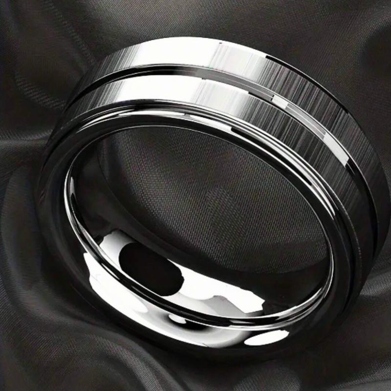 1pc 8mm Polished Stainless Steel Groove Ring for Men, Engagement Ring Jewelry, Wedding Ring, Birthday Party Gift Boyfriend, Valentine's Day Gift 2