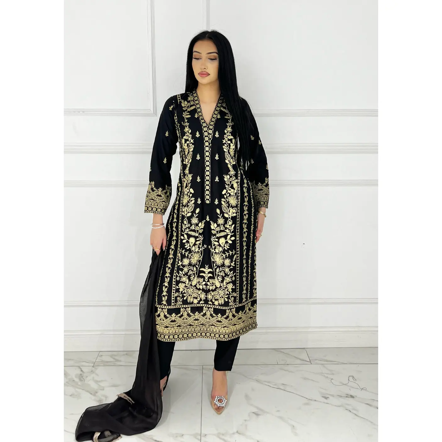 HK297 - Black - Readymade - Mother & Daughter Linen Outfit 2025